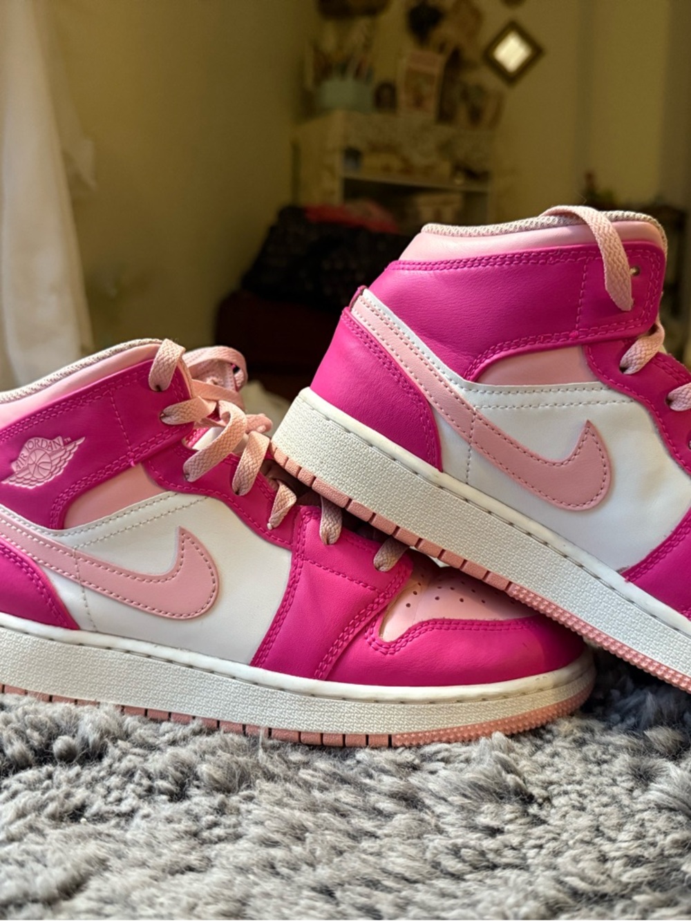 Nike Kids High-Top Air Jordan’s Hot Pink & Light Pink